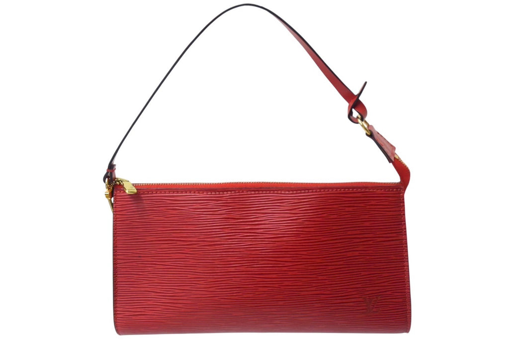 極美品 LOUIS VUITTON ルイヴィトン ポシェットアクセソワール エピレザー M52947 レッド ゴールド金具 中古 4c069181