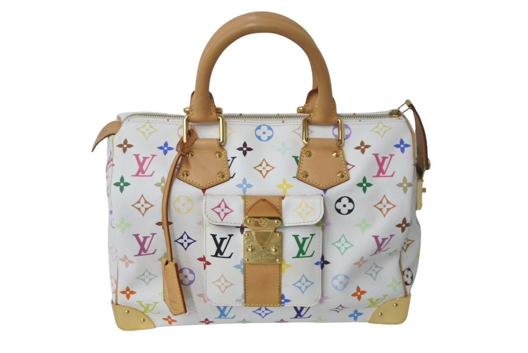 LOUIS VUITTON ルイヴィトン モノグラムマルチカラー スピーディ30 ハンドバッグ M92643 村上隆 ホワイト ゴールド金具 美品 中古 4c069188