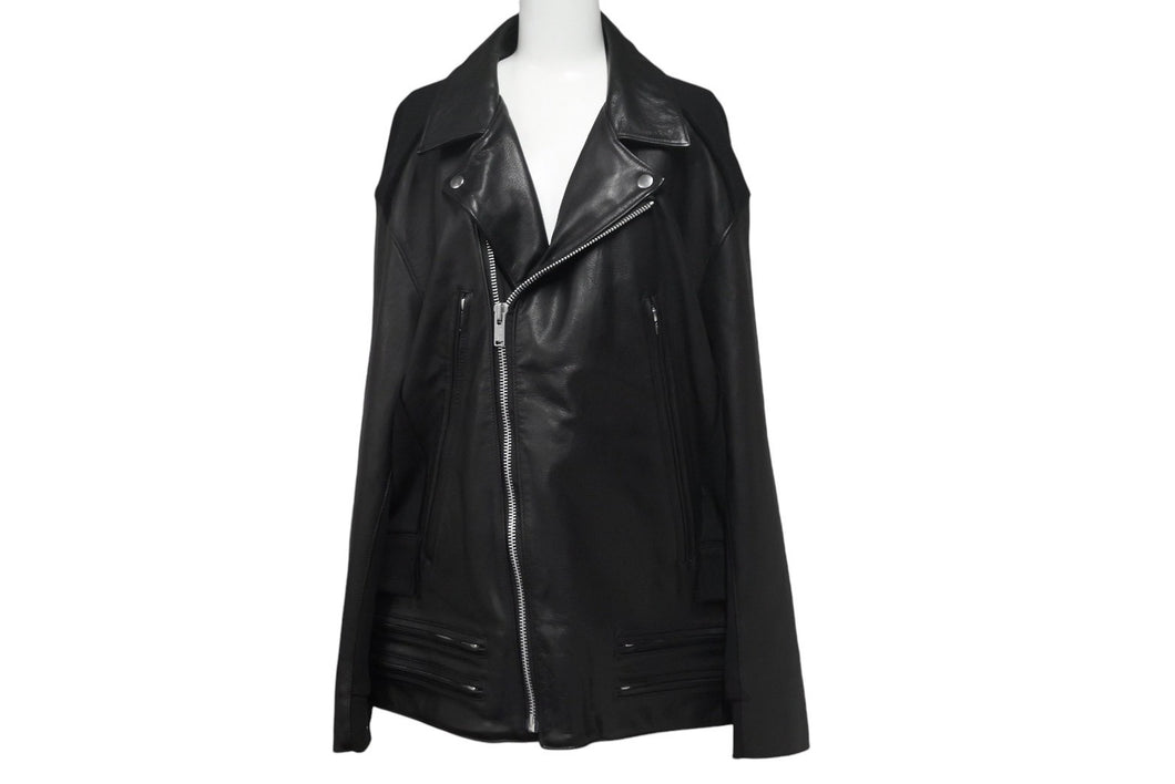 極美品 UNDERCOVER ISM アンダーカバーイズム 後SWEAT切替レザー ライダースジャケット UI2B4205 サイズ4 牛革 ブラック 22AW 中古 4c069207