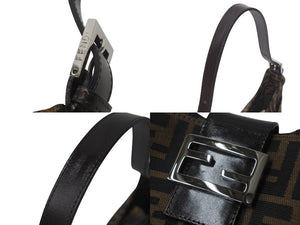 極美品 FENDI フェンディ マンマバケット ショルダーバッグ ワンショルダーバッグ ズッカ柄 コットンキャンバス レザー ブラウン 中古 4c069217 