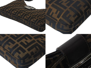 極美品 FENDI フェンディ マンマバケット ショルダーバッグ ワンショルダーバッグ ズッカ柄 コットンキャンバス レザー ブラウン 中古 4c069217 