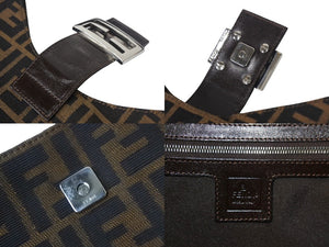 極美品 FENDI フェンディ マンマバケット ショルダーバッグ ワンショルダーバッグ ズッカ柄 コットンキャンバス レザー ブラウン 中古 4c069217 