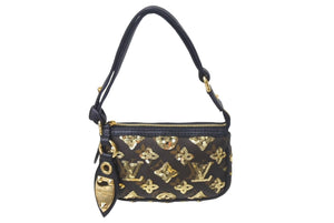 新品同様 LOUIS VUITTON ルイヴィトン ミニポシェットアクセソワール アクセサリーポーチ M60125 モノグラムエクリプス スパンコール 中古 4c069218