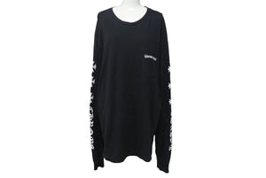 CHROME HEARTS クロムハーツ 長袖Ｔシャツ サイズXL CHプラス スクロールロゴ プリント ブラック ホワイト 良品 中古 4c069220
