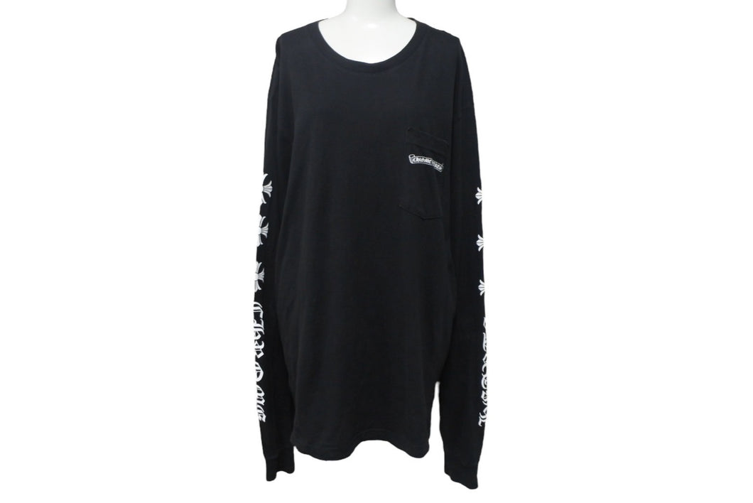 CHROME HEARTS クロムハーツ 長袖Ｔシャツ サイズXL CHプラス スクロールロゴ プリント ブラック ホワイト 良品 中古 4c069220