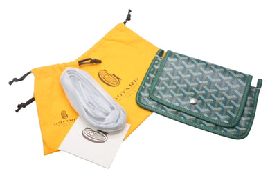 新品未使用 GOYARD ゴヤール プリュメ ポーチウォレット ショルダーバッグ グリーン PVC レザー シルバー金具 中古 4c069233