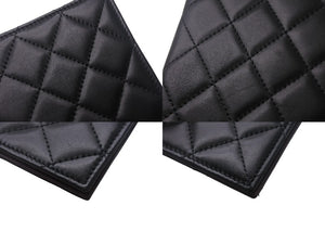 CHANEL シャネル パスポートケース 14番台 キルティング ココマーク ブラック バーガンディ ラムスキン 美品 中古 4c069234