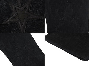 極美品 CHROME HEARTS クロムハーツ フレアニー スターパッチ デニムパンツ サイズ32 ブラック コットン シルバー925 レザー 中古 4c069236
