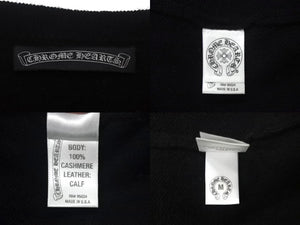 CHROME HEARTS クロムハーツ クロスパッチ カーディガン ブラック CHクロス カシミヤ カーフスキン サイズM 美品 中古 4c069238