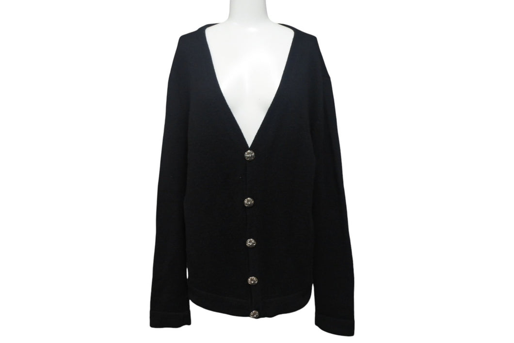 CHROME HEARTS クロムハーツ クロスパッチ カーディガン ブラック CHクロス カシミヤ カーフスキン サイズM 美品 中古 4c069238