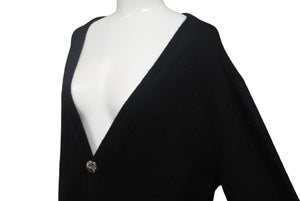 CHROME HEARTS クロムハーツ クロスパッチ カーディガン ブラック CHクロス カシミヤ カーフスキン サイズM 美品 中古 4c069238