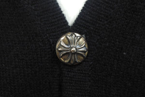 CHROME HEARTS クロムハーツ クロスパッチ カーディガン ブラック CHクロス カシミヤ カーフスキン サイズM 美品 中古 4c069238