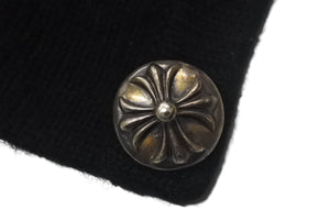 CHROME HEARTS クロムハーツ クロスパッチ カーディガン ブラック CHクロス カシミヤ カーフスキン サイズM 美品 中古 4c069238