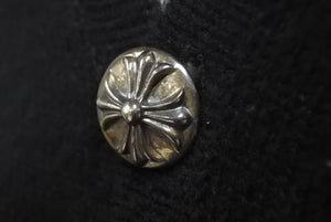 CHROME HEARTS クロムハーツ クロスパッチ カーディガン ブラック CHクロス カシミヤ カーフスキン サイズM 美品 中古 4c069238