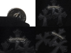 CHROME HEARTS クロムハーツ クロスパッチ カーディガン ブラック CHクロス カシミヤ カーフスキン サイズM 美品 中古 4c069238