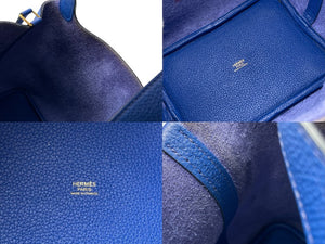 極美品 HERMES エルメス ピコタンロックPM Z刻印 18 トリヨンクレマンス ブルーロワイヤル ハンドバッグ 中古 4c069266