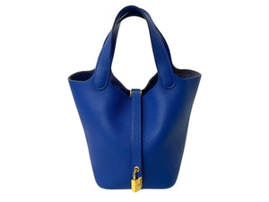 極美品 HERMES エルメス ピコタンロックPM Z刻印 18 トリヨンクレマンス ブルーロワイヤル ハンドバッグ 中古 4c069266