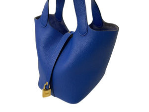 極美品 HERMES エルメス ピコタンロックPM Z刻印 18 トリヨンクレマンス ブルーロワイヤル ハンドバッグ 中古 4c069266