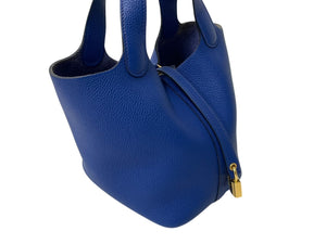 極美品 HERMES エルメス ピコタンロックPM Z刻印 18 トリヨンクレマンス ブルーロワイヤル ハンドバッグ 中古 4c069266
