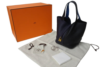 極美品 HERMES エルメス ピコタンロックMM ハンドバッグ Y刻印 トリヨンクレマンス ブルーニュイ ブルーザンジバル 中古 4c069267