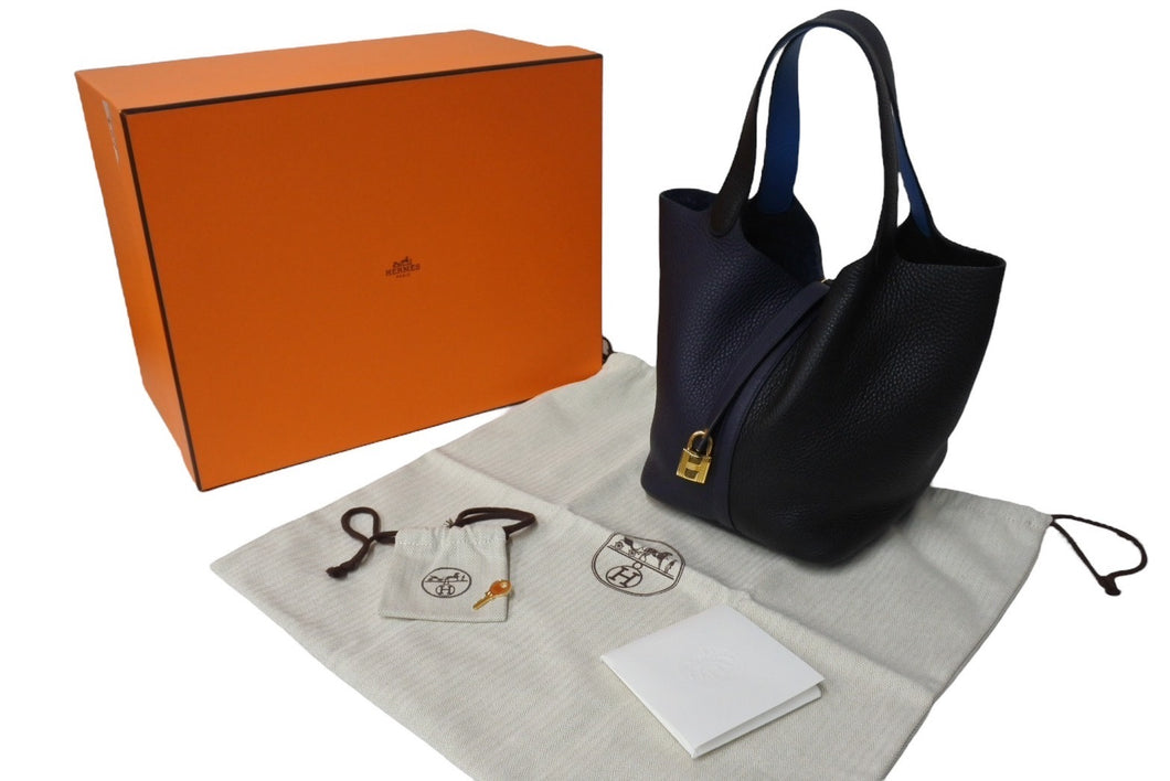 極美品 HERMES エルメス ピコタンロックMM ハンドバッグ Y刻印 トリヨンクレマンス ブルーニュイ ブルーザンジバル 中古 4c069267