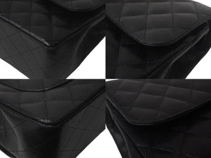 CHANEL シャネル デカマトラッセ 30cm Wフラップ Wチェーンショルダーバッグ 14番台 キャビアスキン ブラック ゴールド金具 美品 中古 4c069286