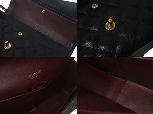 CHANEL シャネル デカマトラッセ 30cm Wフラップ Wチェーンショルダーバッグ 14番台 キャビアスキン ブラック ゴールド金具 美品 中古 4c069286