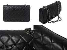 Load image into Gallery viewer, CHANEL シャネル マトラッセ25 Wチェーンショルダーバッグ Wフラップ ココマーク 6番台 ラムスキン ブラック シルバー金具 美品 中古 4c069287