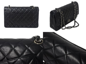 CHANEL シャネル マトラッセ25 Wチェーンショルダーバッグ Wフラップ ココマーク 6番台 ラムスキン ブラック シルバー金具 美品 中古 4c069287
