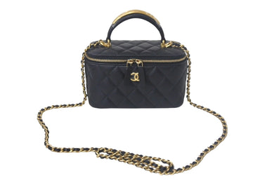 新品未使用 CHANEL シャネル チェーンショルダーバッグ 2WAYバニティバッグ AP2199 ココマーク ランダム番台 ブラック ラムスキン 中古 4c069288