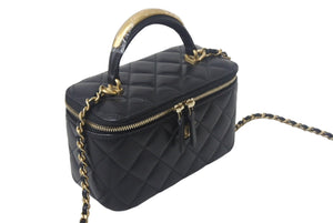 新品未使用 CHANEL シャネル チェーンショルダーバッグ 2WAYバニティバッグ AP2199 ココマーク ランダム番台 ブラック ラムスキン 中古 4c069288