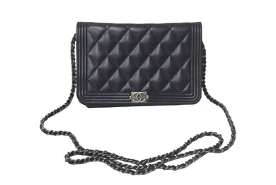 CHANEL シャネル ボーイシャネル チェーンショルダーバッグ 25番台 キャビアスキン ココマーク ブラック シルバー金具 美品 中古 4c069289