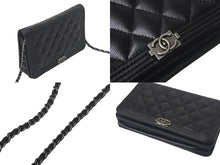 Load image into Gallery viewer, CHANEL シャネル ボーイシャネル チェーンショルダーバッグ 25番台 キャビアスキン ココマーク ブラック シルバー金具 美品 中古 4c069289