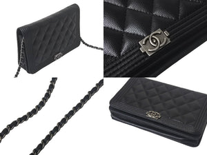 CHANEL シャネル ボーイシャネル チェーンショルダーバッグ 25番台 キャビアスキン ココマーク ブラック シルバー金具 美品 中古 4c069289