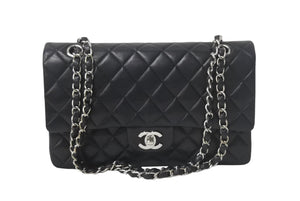 CHANEL シャネル マトラッセ25 Wチェーンショルダーバッグ Wフラップ ココマーク 6番台 ラムスキン ブラック シルバー金具 美品 中古 4c069291