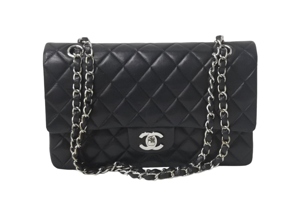 CHANEL シャネル マトラッセ25 Wチェーンショルダーバッグ Wフラップ ココマーク 6番台 ラムスキン ブラック シルバー金具 美品 中古 4c069291