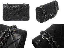 Load image into Gallery viewer, CHANEL シャネル マトラッセ25 Wチェーンショルダーバッグ Wフラップ ココマーク 6番台 ラムスキン ブラック シルバー金具 美品 中古 4c069291