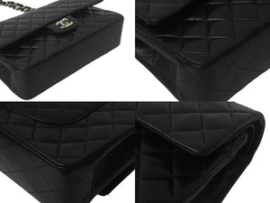CHANEL シャネル マトラッセ25 Wチェーンショルダーバッグ Wフラップ ココマーク 6番台 ラムスキン ブラック シルバー金具 美品 中古 4c069291