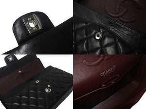CHANEL シャネル マトラッセ25 Wチェーンショルダーバッグ Wフラップ ココマーク 6番台 ラムスキン ブラック シルバー金具 美品 中古 4c069291