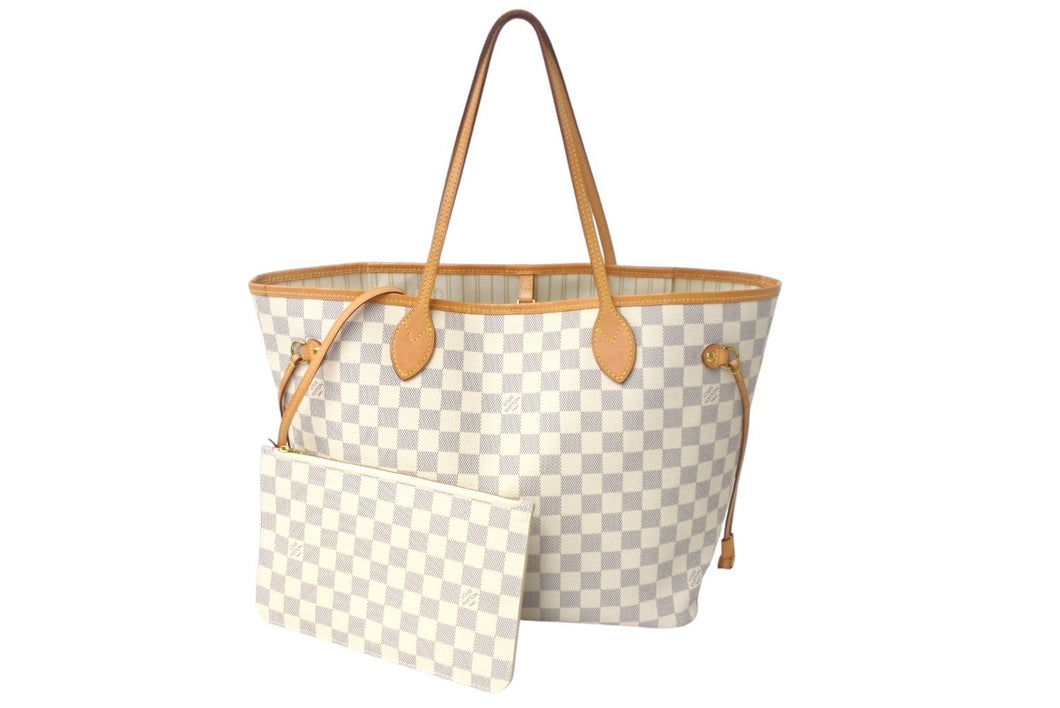 LOUIS VUITTON 新型 ルイヴィトン ネヴァーフルMM ハンドバッグ N41361 ダミエアズールキャンバス ホワイト 美品 中古 4c069293