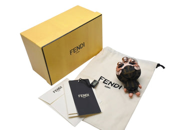 極美品 FENDI フェンディ バッグキーホルダー ズッカ柄 スペースモンキーレザー×キャンバス ピンク×ブラウン 中古 4c069313 
