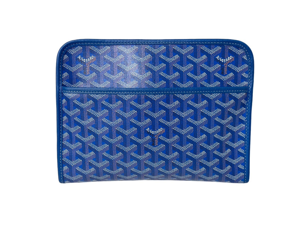 GOYARD ゴヤール ジュバンス MM ポーチ クラッチバッグ JOUVENMMLTY10CL10P ブルー PVC レザー シルバー金具 ヘリンボーン柄 美品 中古 4c069324