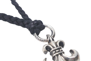 極美品 Chrome Hearts クロムハーツ レザーチョーカー ユリ BSフレア 牛革 ブラック シルバー925 中古 4c069330