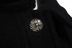 CHROME HEARTS クロムハーツ コート クロスボールボタン サイズL ブラック ウール シルバー925 美品 中古 4c069346