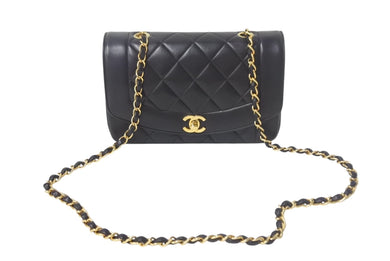 CHANEL シャネル ダイアナ22 マトラッセ チェーンショルダーバッグ ココマーク 2番台 ラムスキン ブラック ゴールド 美品 中古 4c069362