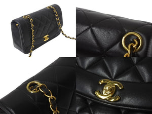 CHANEL シャネル ダイアナ22 マトラッセ チェーンショルダーバッグ ココマーク 2番台 ラムスキン ブラック ゴールド 美品 中古 4c069362