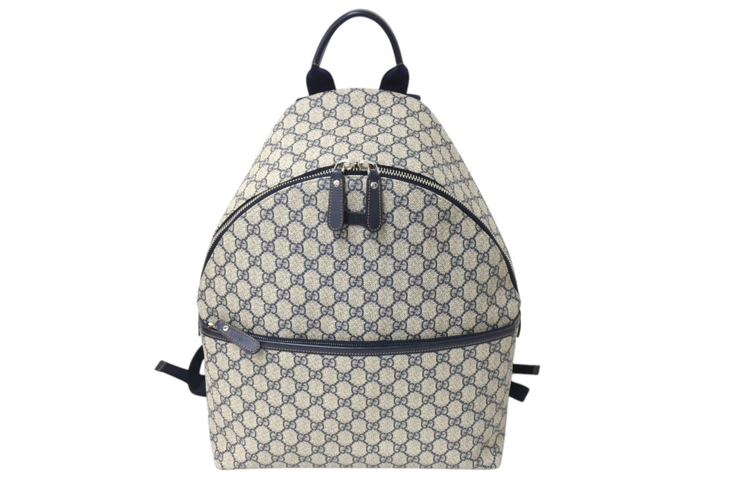 GUCCI グッチ GGスプリーム リュックサック 246414 GGキャンバス レザー シルバー金具 ベージュ 美品 中古 4c069378