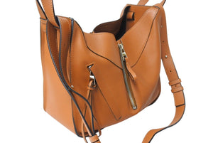 LOEWE ロエベ ハンモックバッグ スモール ハンドバッグ 10894442 ブラウン ソフトグレインカーフ シルバー金具 美品 中古 4c069388