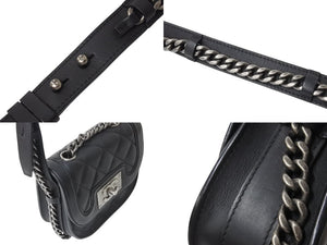 極美品 CHANEL シャネル チェーンアラウンドショルダーバッグ ボーイシャネル 21番台 カーフスキン ブラック シルバー金具 中古 4c069437
