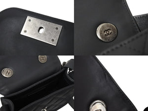 極美品 CHANEL シャネル チェーンアラウンドショルダーバッグ ボーイシャネル 21番台 カーフスキン ブラック シルバー金具 中古 4c069437